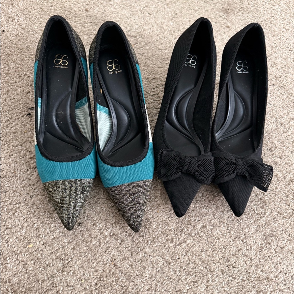 Cosy Women's Black and Teal Heels